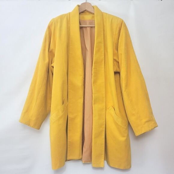 80s Retro Yellow Faux Suede Coat - Picture 1 of 16